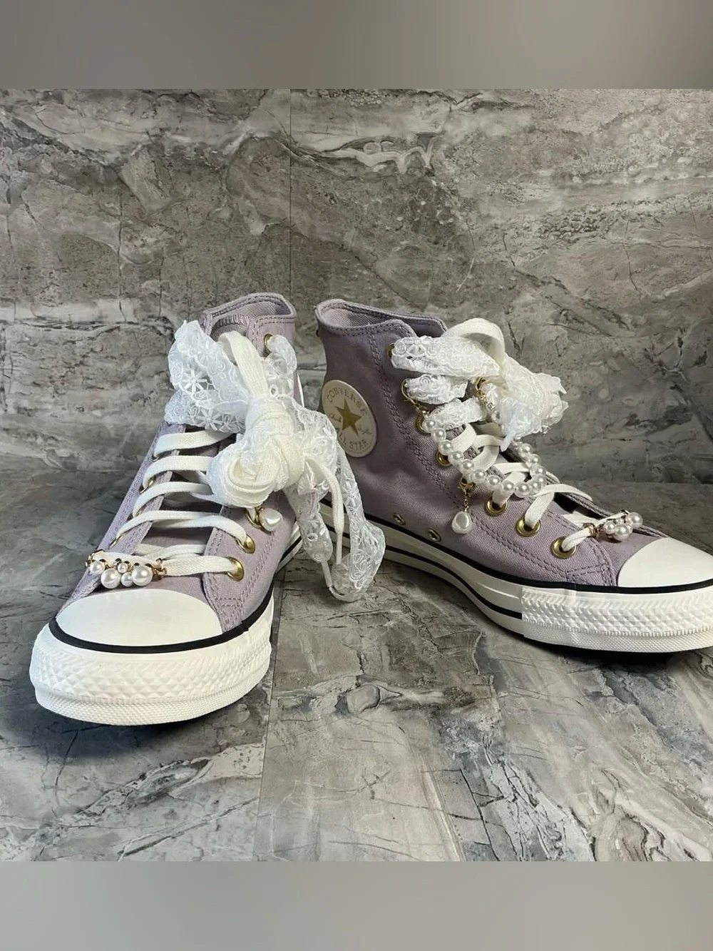 Womens Converse Chuck Taylor All Star High-Top Dressed Up Pearls & Lace Sneaker